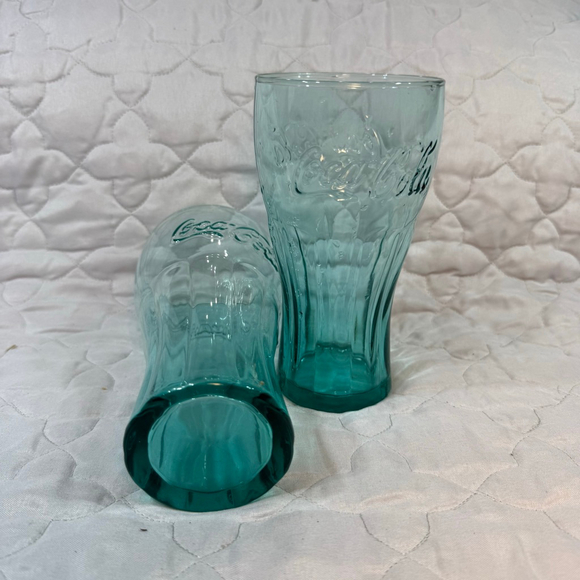 Coca Cola Set Of Two Aqua Blue Drinking Glasses - Picture 3 of 5